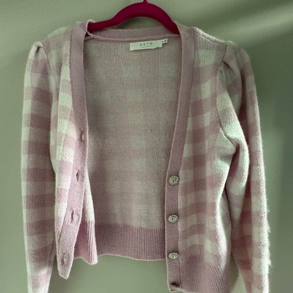 Pink and White Women's Sweater